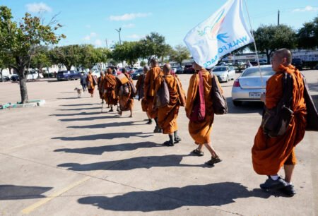 Buddhist Monks Resume Epic 2,300-Mile Peace Walk After Devastating Accident Near Houston buddhist monks peace walks